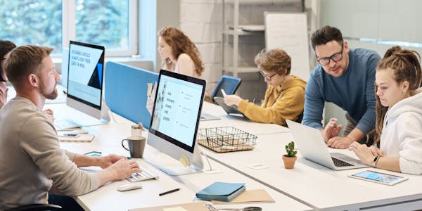 Professional tech repair team workspace